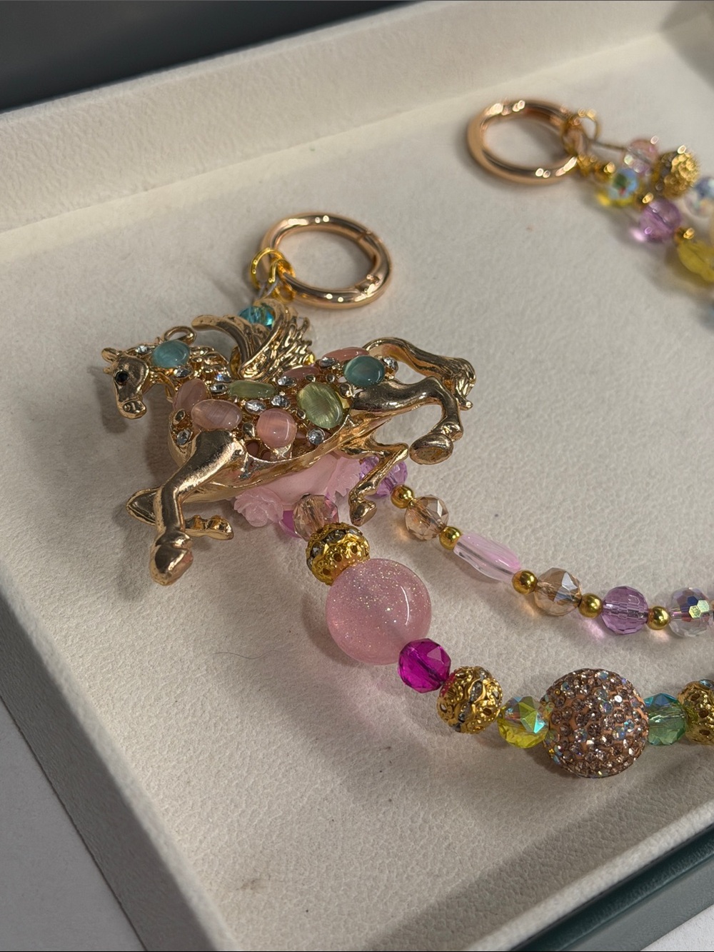 Multicolor Beaded Pegasus Charm Bag Chain - Gold Tone - Picture 3 of 6